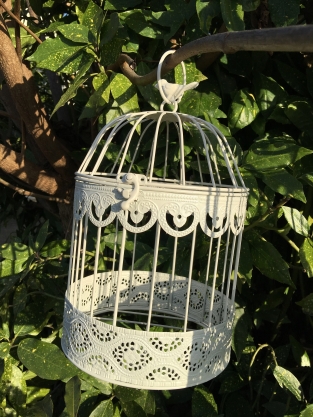 Birdcages set, small + large round, metal, white.